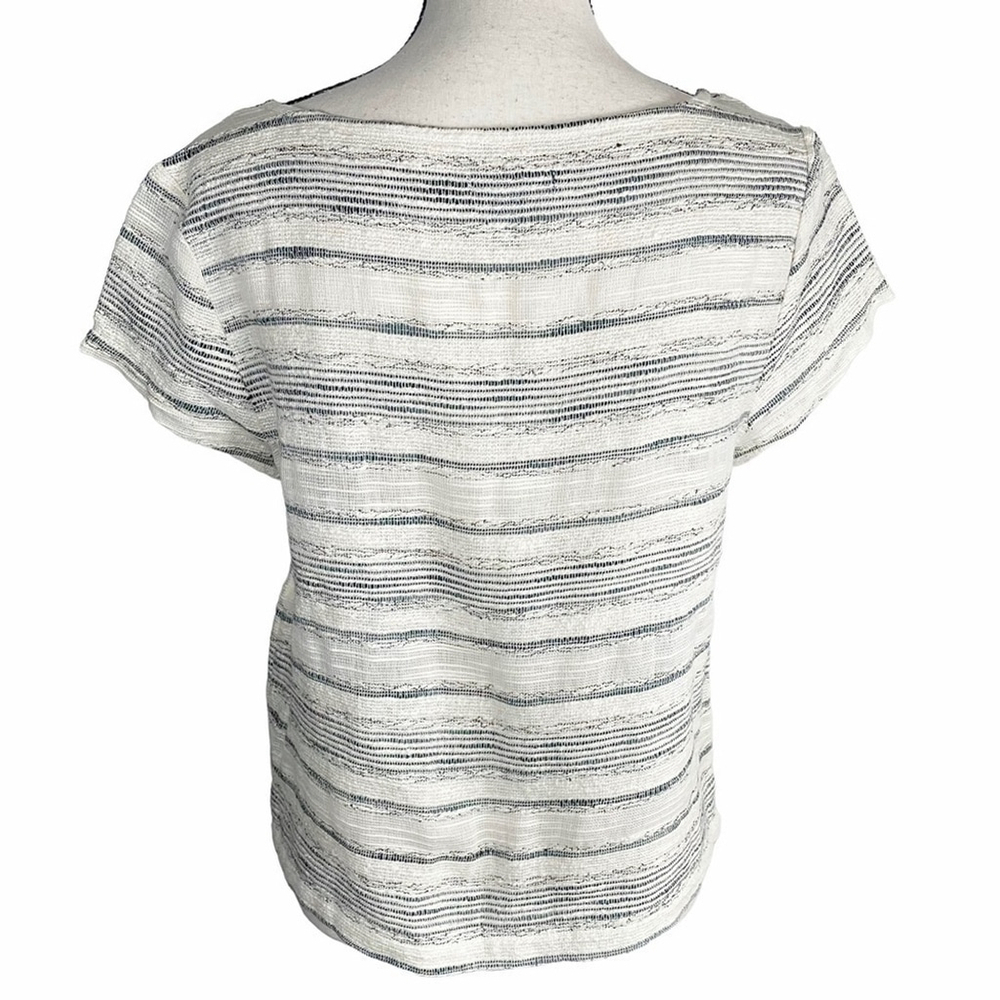 GAP White Gray Jacquard Embroidery Top Short Sleeve Women Small - Picture 4 of 8